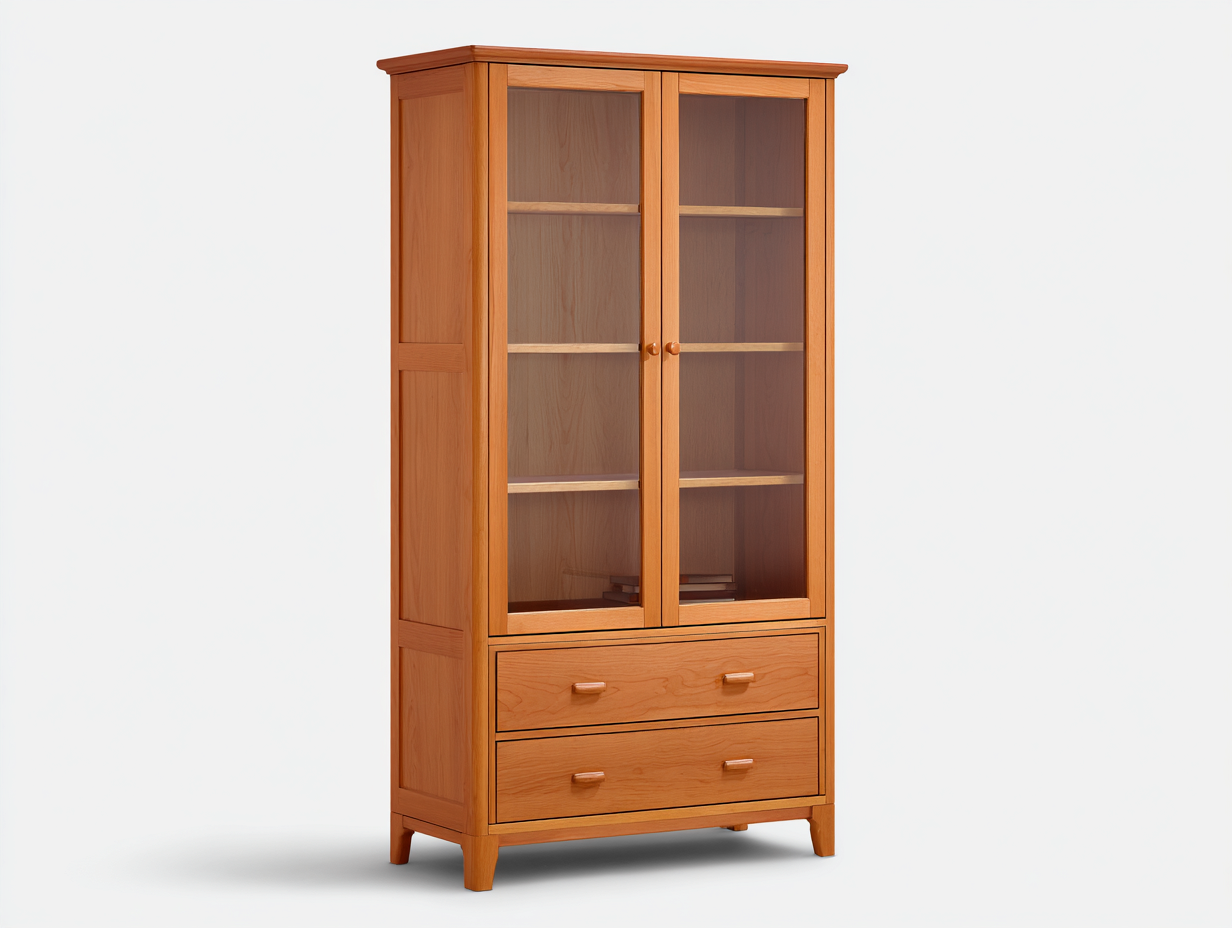 Vitrine en bois avec portes vitrées 80x40x180 cm - bois naturel - rangement et exposition pour séjour