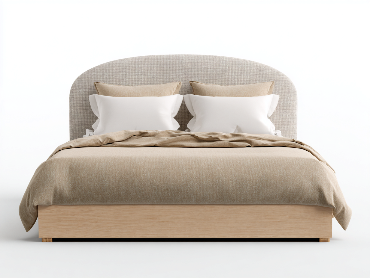 Lit double tapissé tissu et bois 210x170x105 cm - beige clair - design contemporain