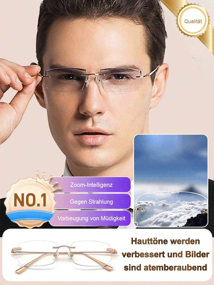 Photochrome, rahmenlose Gleitsichtbrille ohne Rand【Unisex】