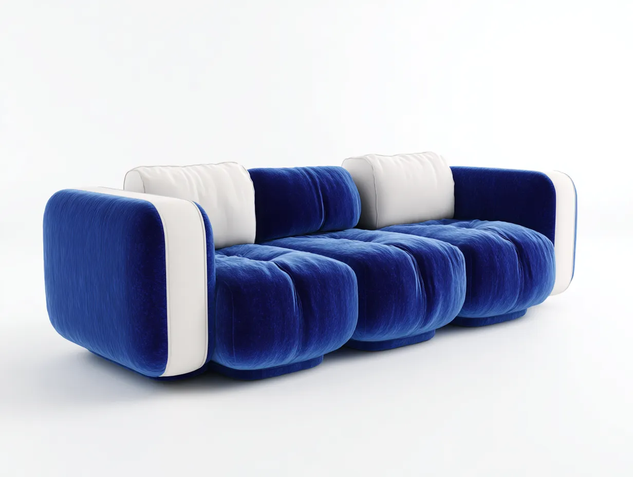 Canapé 3 places en tissu 225x100x78 cm - bleu - style sculptural-Loftuply