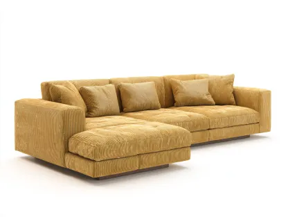 Canapé 3 places en tissu 230x108x80 cm - jaune moutarde - style contemporain-Loftuply