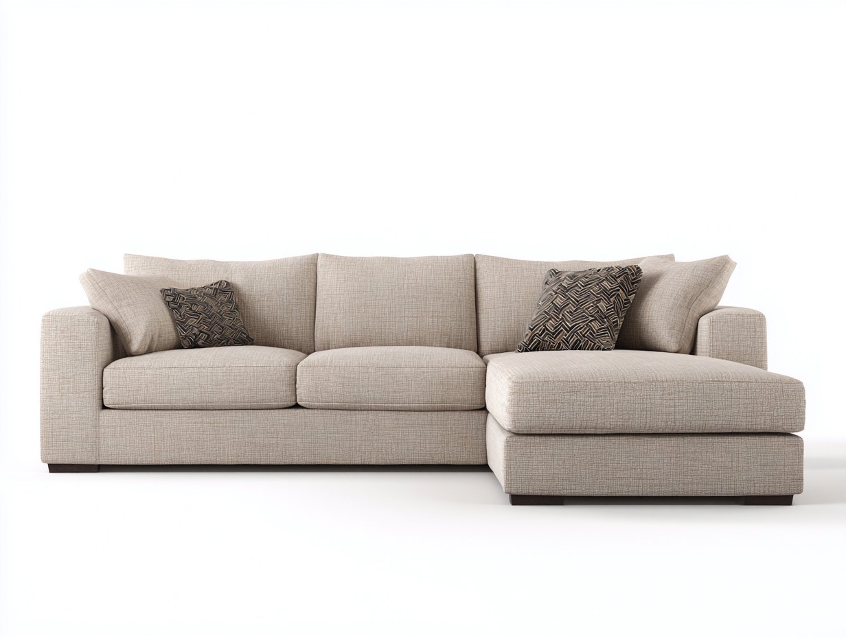 Canapé 3 places en tissu 230x150x82 cm - beige - avec méridienne intégrée-Loftuply