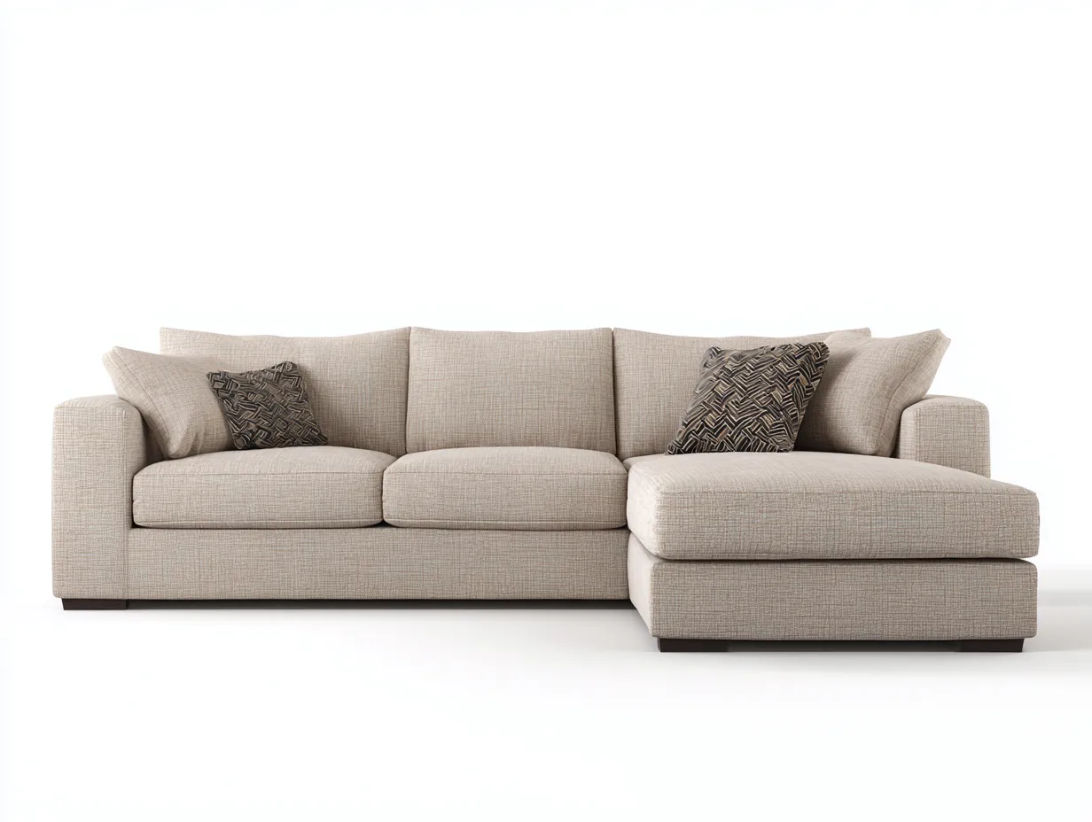 Canapé 3 places en tissu 230x150x82 cm - beige - avec méridienne intégrée-Loftuply