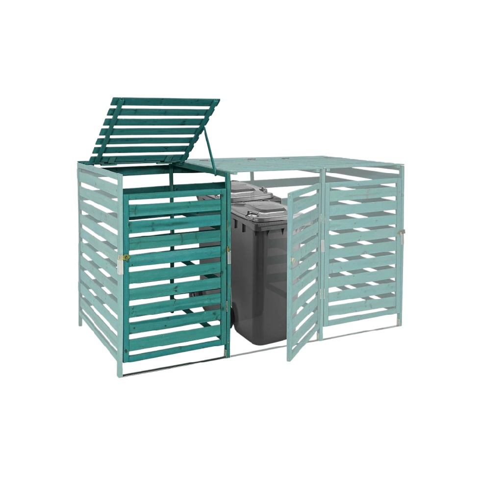 Abri de rangement pour poubelles en bois traité - Utilisé pour dissimuler et organiser les conteneurs de déchets - Matériau en bois - 未能提供尺寸估算。-zenboxatelier