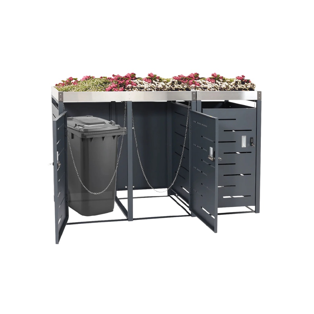 Bac à déchets extérieur avec espace de rangement pour plantes en métal - 120 x 80 x 100-menuisierzen