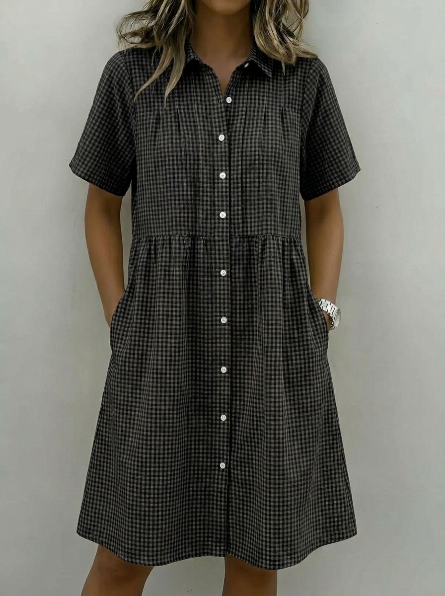 Today 49% off🔥Women’s Cotton Linen Gingham Button-Up Shirt Dress (BUY 2 GET FREE SHIPPING)