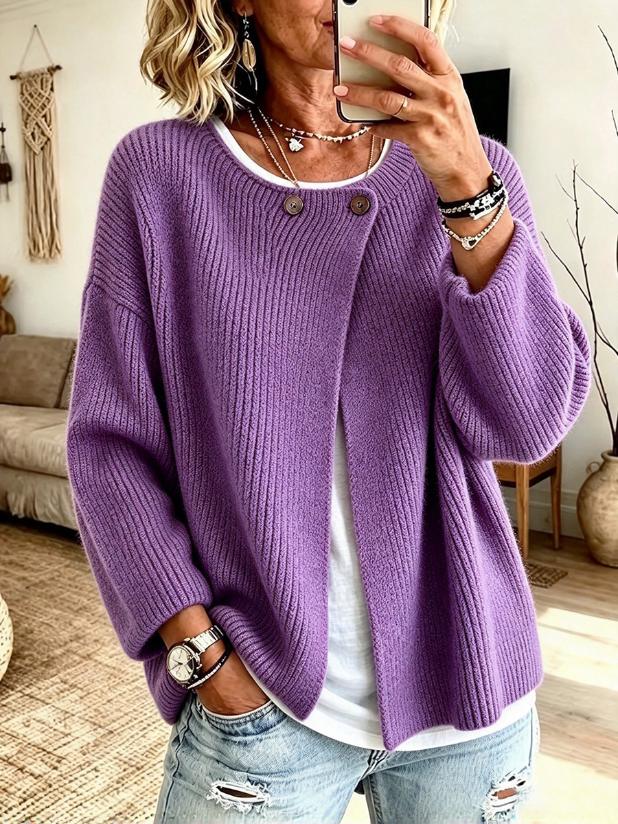 Women's Cozy Ribbed Knit Cardigan with Button Accents