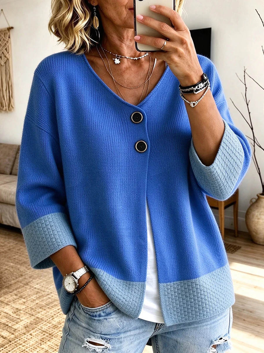 Women's Cozy Color-block Knit Cardigan