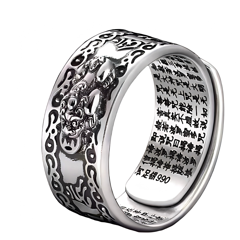 Cross-Border Aliexpress Six-Character Mantra Heart Sutra Retro Auspicious Cloud Pattern Pixiu Ring For Men And Women Live Mouth Adjustable Ring