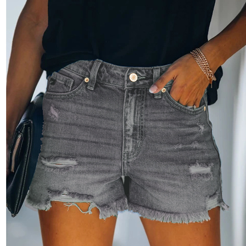New Ready-Made Four-Color Ripped High-Waist Women'S Denim Shorts