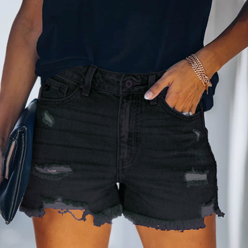 New Ready-Made Four-Color Ripped High-Waist Women'S Denim Shorts