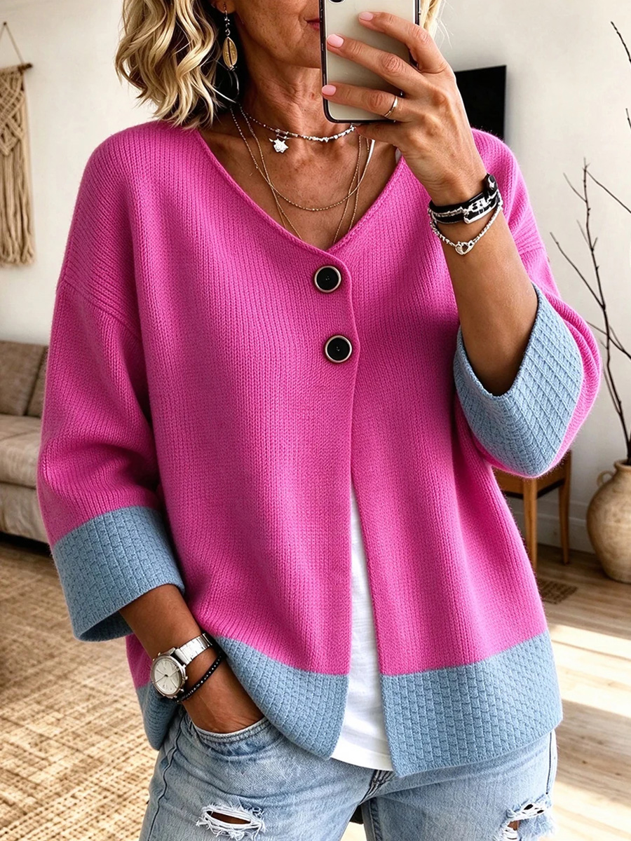 Women's Cozy Color-block Knit Cardigan