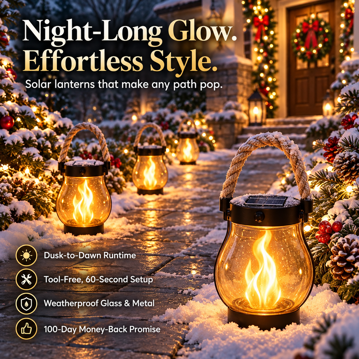 🎄Christmas Solar Lanterns – Auto-On at Dusk, No Wiring Needed– Order Before They’re Gone!