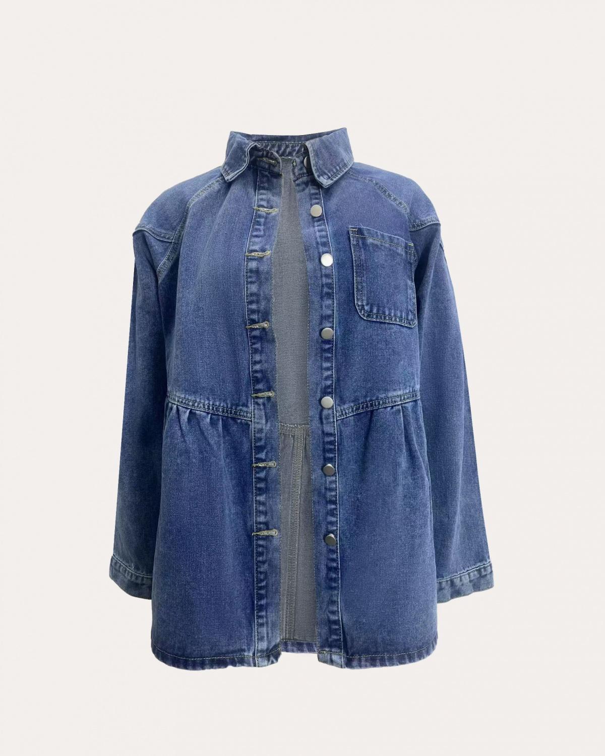 Gray Buttoned Long Sleeve Denim Mini Dress