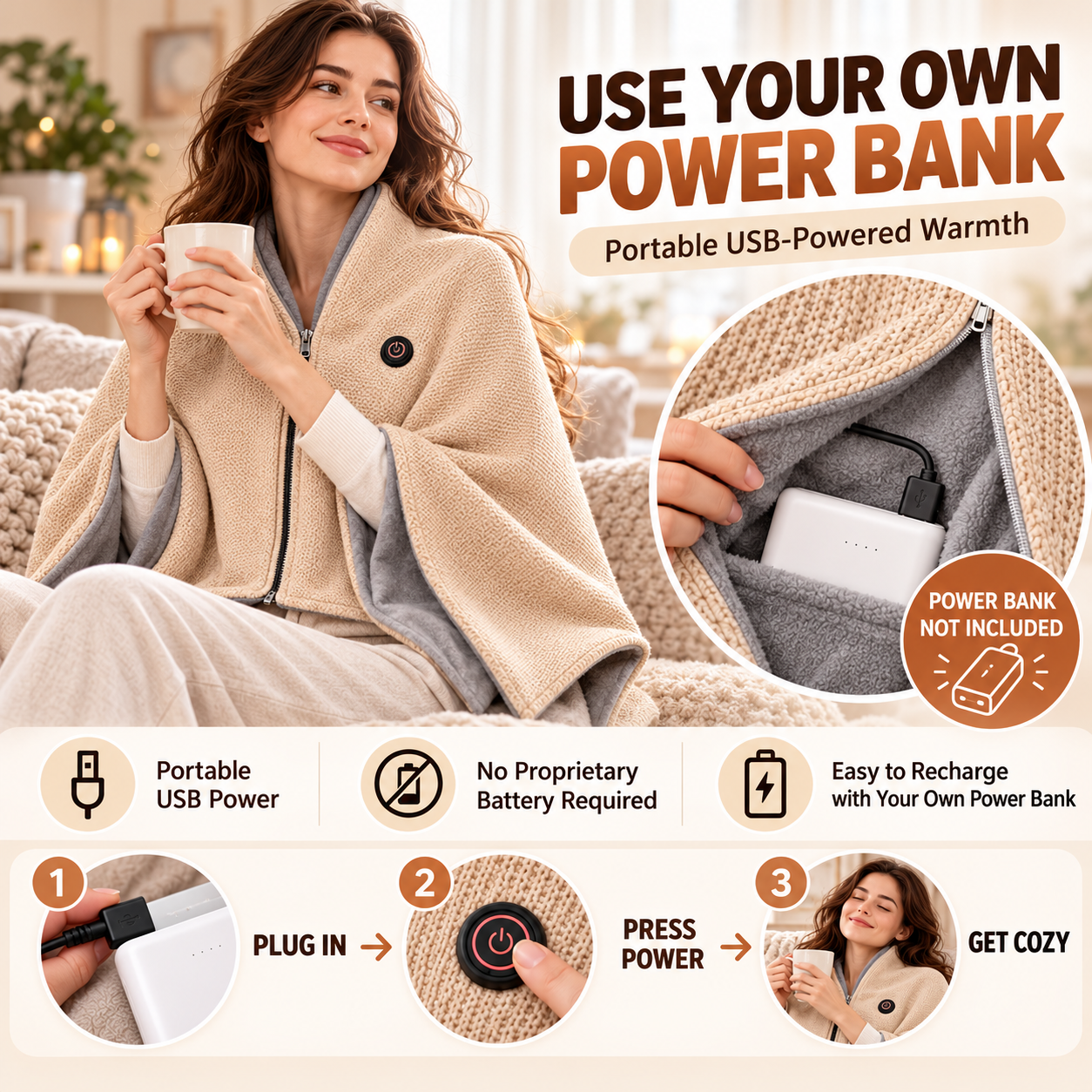 ⛄LIMITED-TIME 49% OFF‼️💞54K+ SOLD⭐🔥 USB HEATED WEARABLE SHAWL