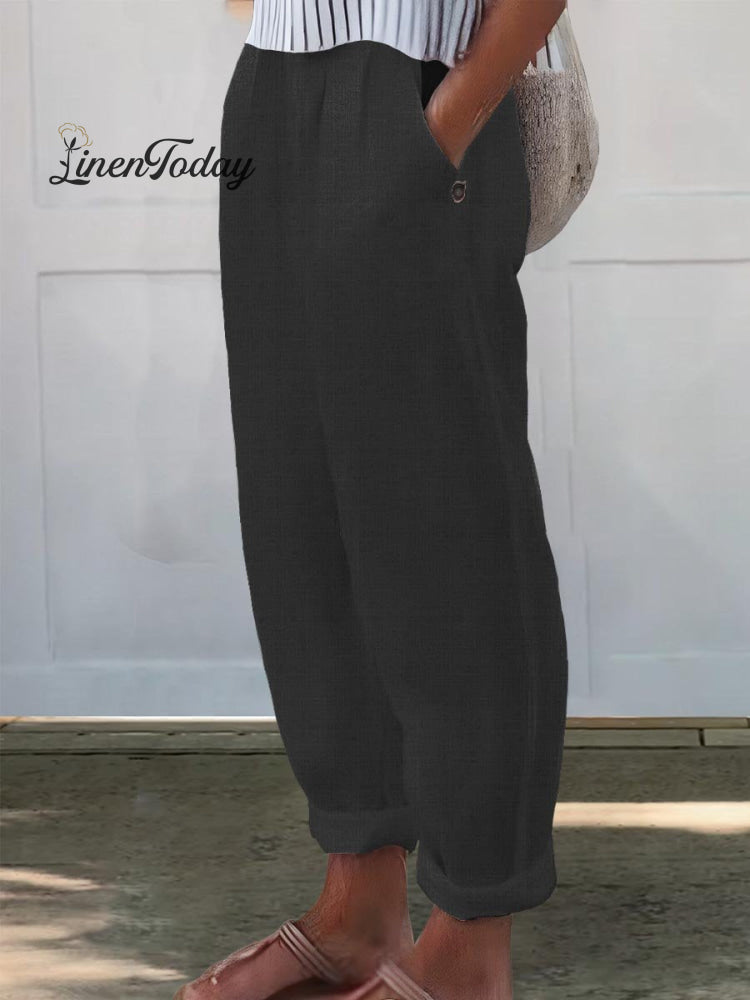 Women's Printed Cotton And Linen Casual Pants