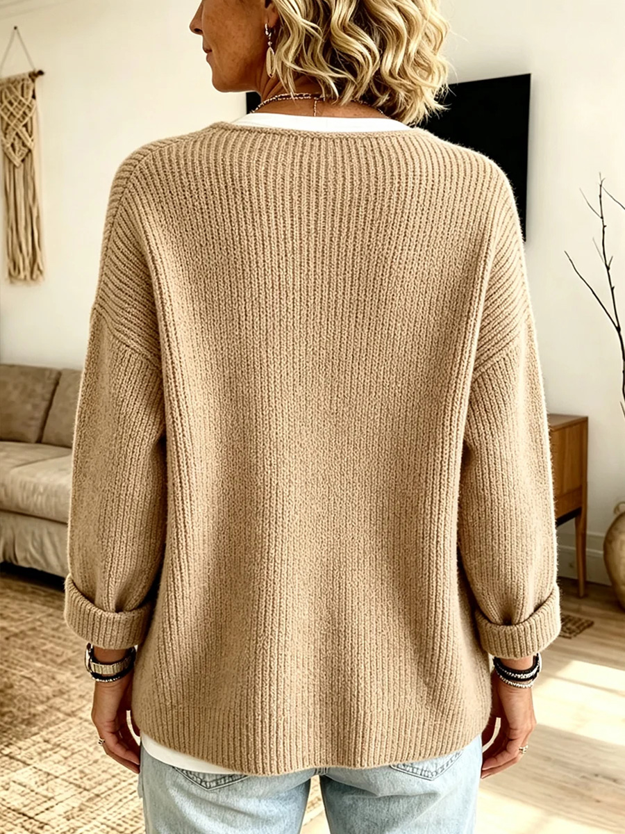 Women's Cozy Ribbed Knit Cardigan with Button Accents
