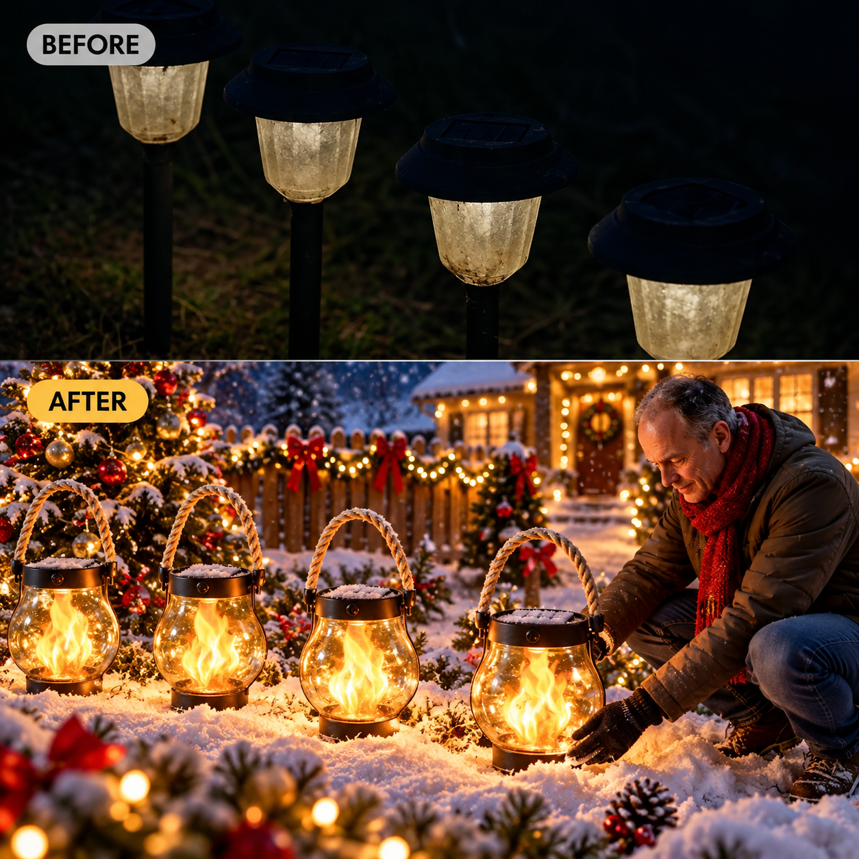 🎄Christmas Solar Lanterns – Auto-On at Dusk, No Wiring Needed– Order Before They’re Gone!