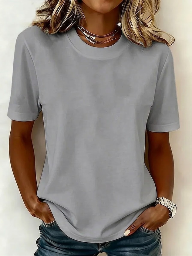 Women Plain Short Sleeve Tee T-shirt Crew Neck Printing Casual Graphic Tee Summer Top