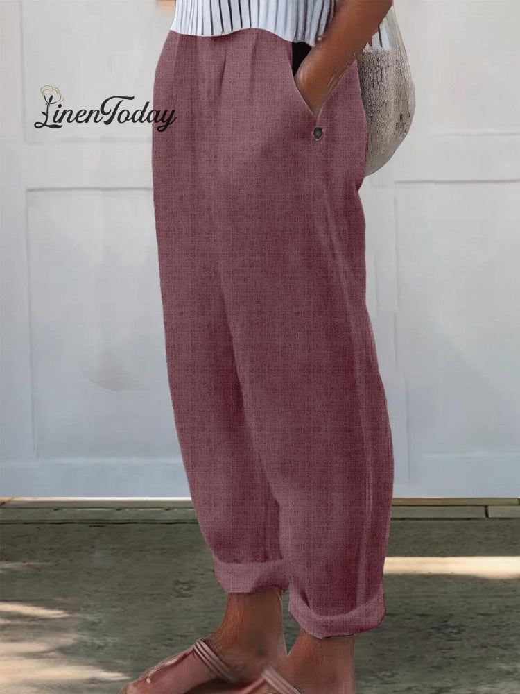 Women's Printed Cotton And Linen Casual Pants