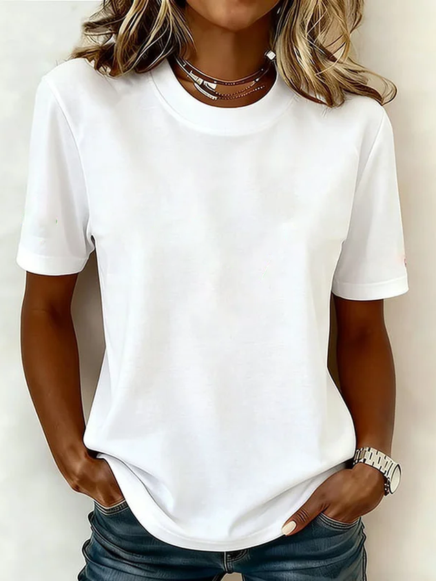Women Plain Short Sleeve Tee T-shirt Crew Neck Printing Casual Graphic Tee Summer Top