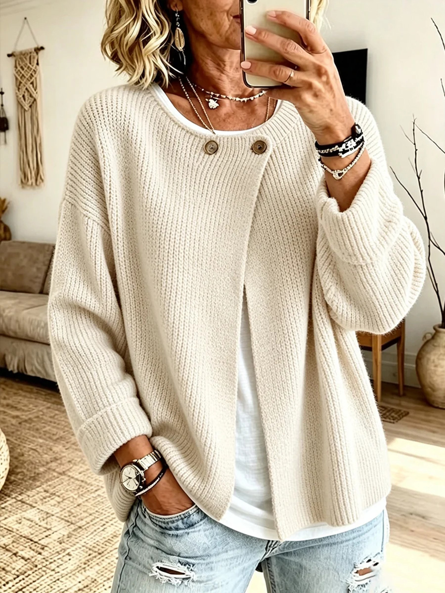 Women's Cozy Ribbed Knit Cardigan with Button Accents