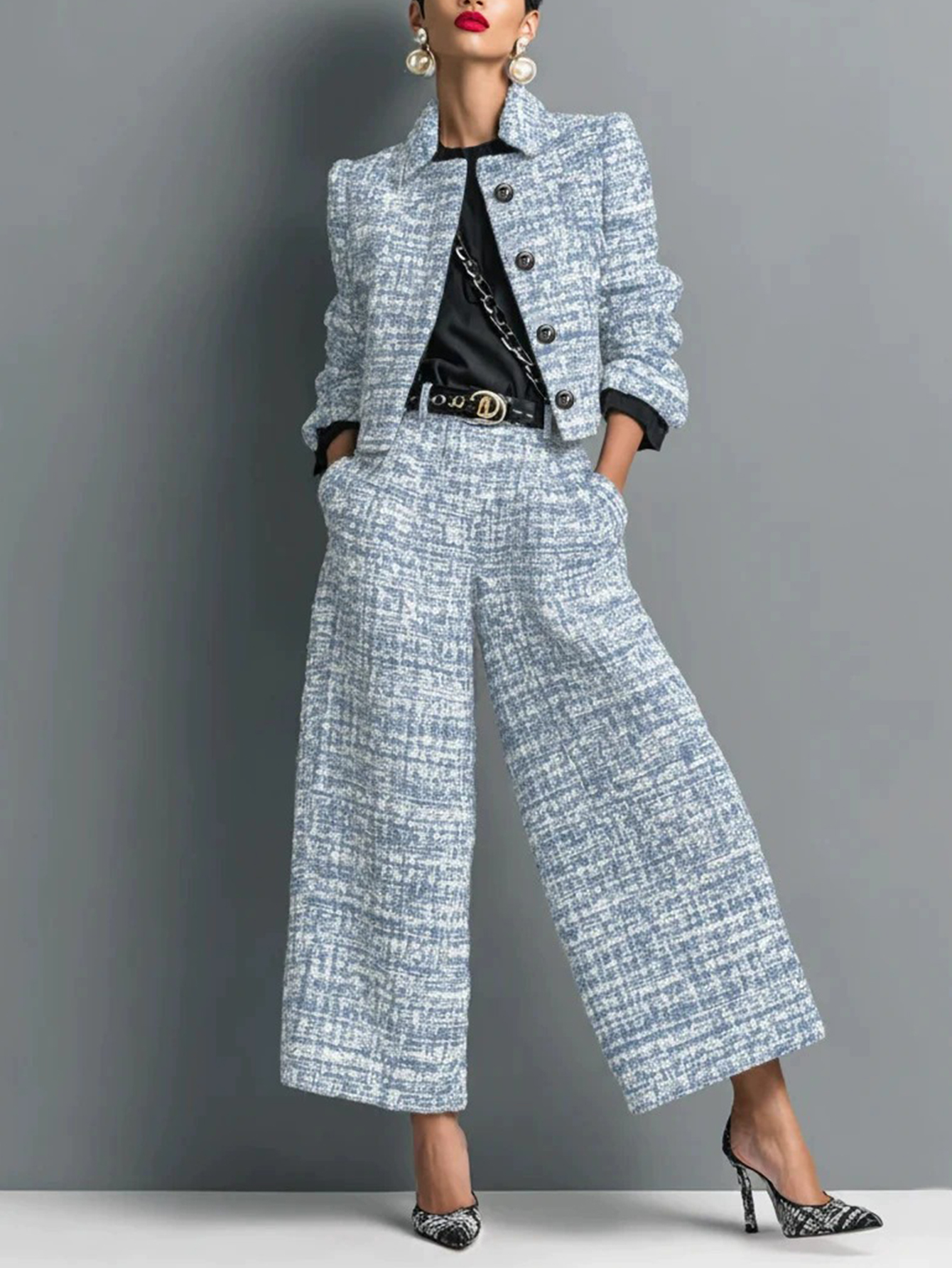 🔥Tweed Jacket Wide Leg Pants Set