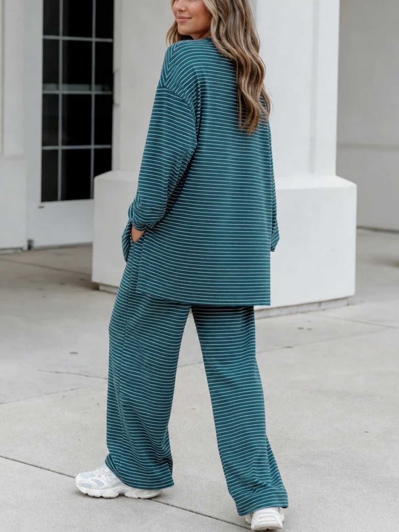 🤍 Women’s Casual Striped Two-Piece Set Long Sleeve Top & Wide Leg Pants Loungewear
