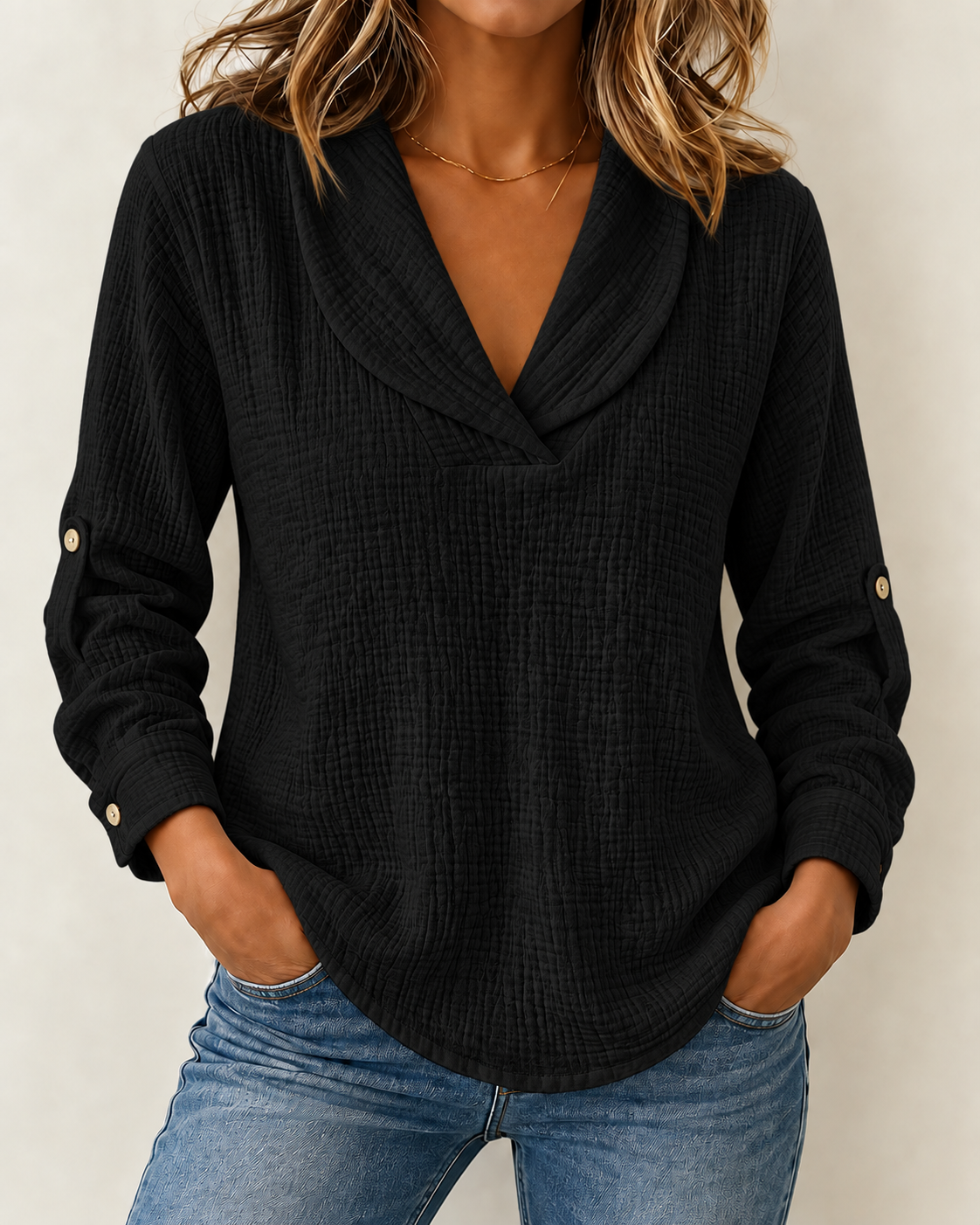 New Arrivals🔥 Women's Peter Pan Collar V-neck Long-sleeve Cotton-linen Top