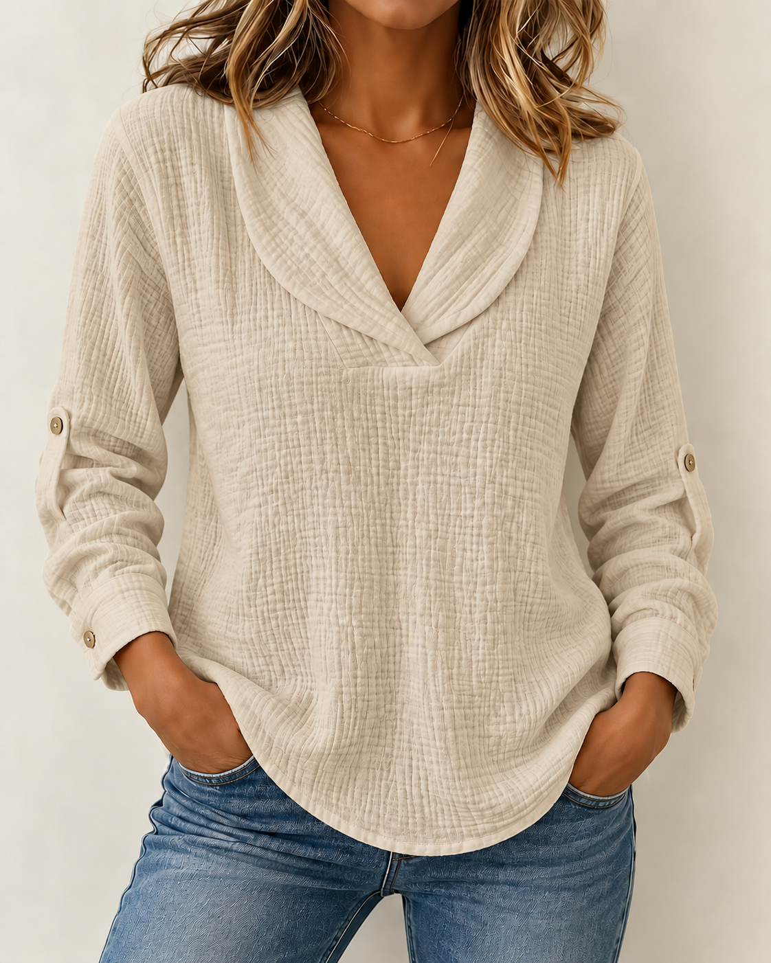 New Arrivals🔥 Women's Peter Pan Collar V-neck Long-sleeve Cotton-linen Top