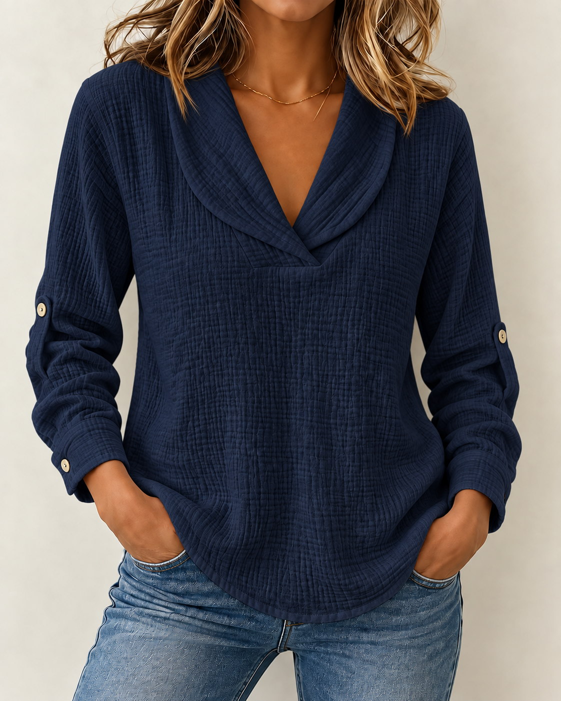 New Arrivals🔥 Women's Peter Pan Collar V-neck Long-sleeve Cotton-linen Top