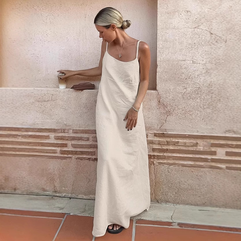2026 New Women's Cotton Linen Casual Camisole Dress