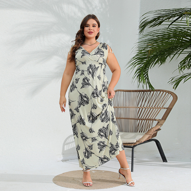 Cross-Border American Best-Selling 2025 New Elegant And Stylish Large Size Dress Sleeveless Fat Mm Long Skirt 200 Pounds Can Be Worn
