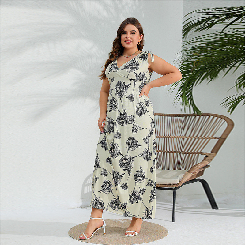 Cross-Border American Best-Selling 2025 New Elegant And Stylish Large Size Dress Sleeveless Fat Mm Long Skirt 200 Pounds Can Be Worn