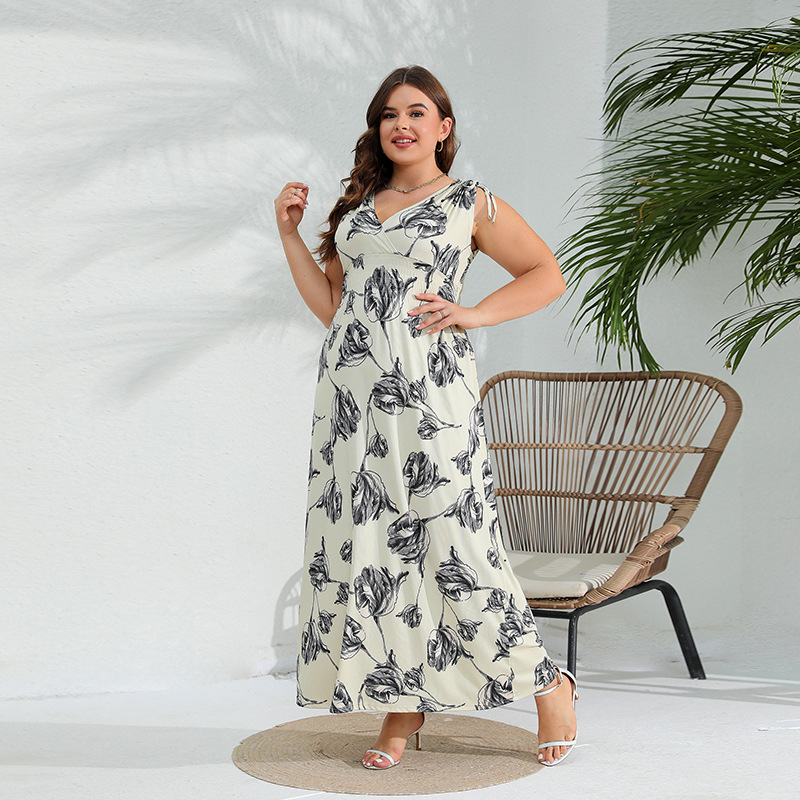 Cross-Border American Best-Selling 2025 New Elegant And Stylish Large Size Dress Sleeveless Fat Mm Long Skirt 200 Pounds Can Be Worn