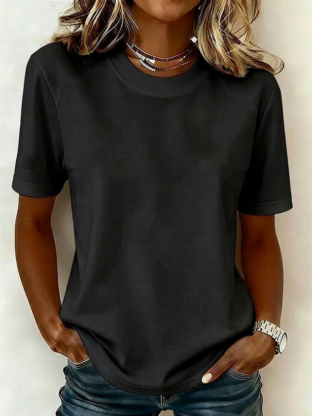 Women Plain Short Sleeve Tee T-shirt Crew Neck Printing Casual Graphic Tee Summer Top