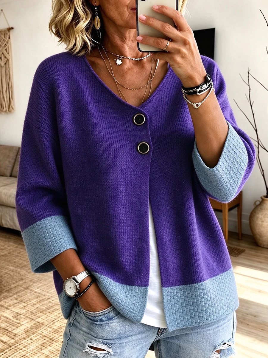 Women's Cozy Color-block Knit Cardigan