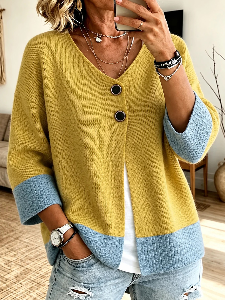 Women's Cozy Color-block Knit Cardigan