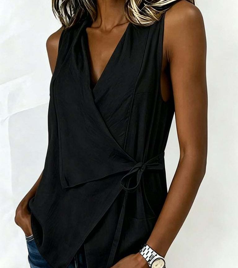 Crisscross Tie Cotton Linen Solid Tank Top