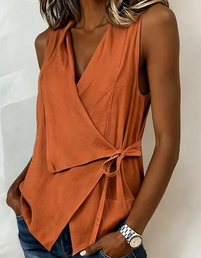 Crisscross Tie Cotton Linen Solid Tank Top