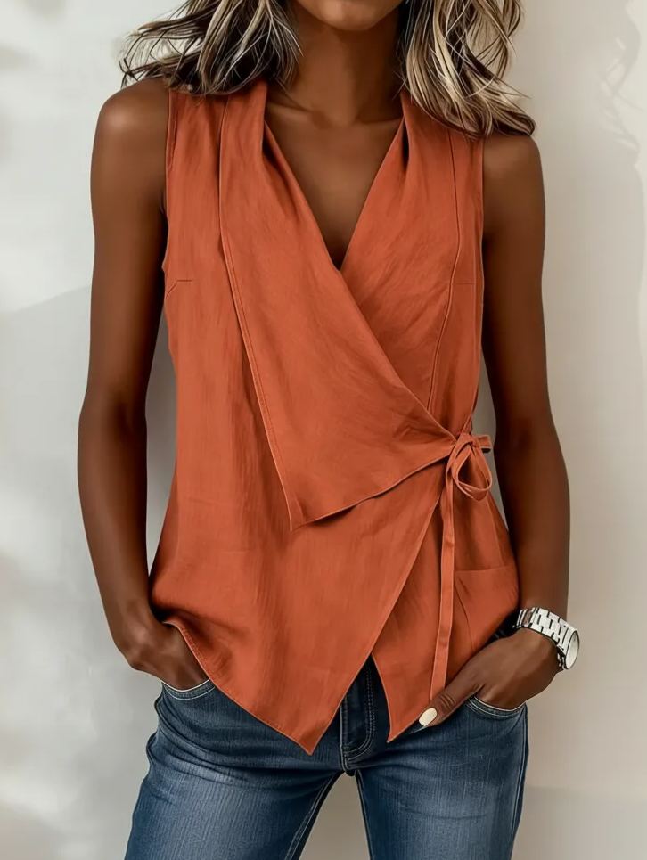Crisscross Tie Cotton Linen Solid Tank Top