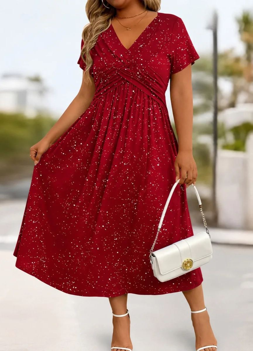Women's Plus Size Sparkly Maxi Dress Glitter V Neck Ruched Dresses with Pockets