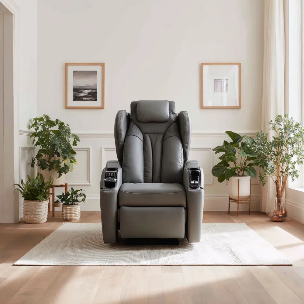 Poltrona Relax Massaggiante in Pelle Sintetica Regolabile 65x80x105 cm - Grigio - Design Moderno-vivahomia