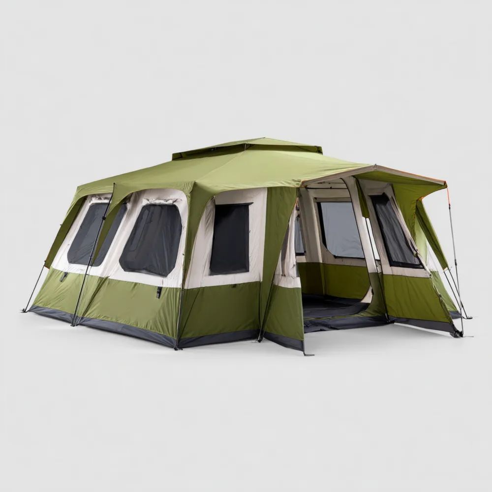 Tenda da campeggio familiare 6x4x2.5 m - Poliestere resistente - Verde - Design spazioso-vivahomia