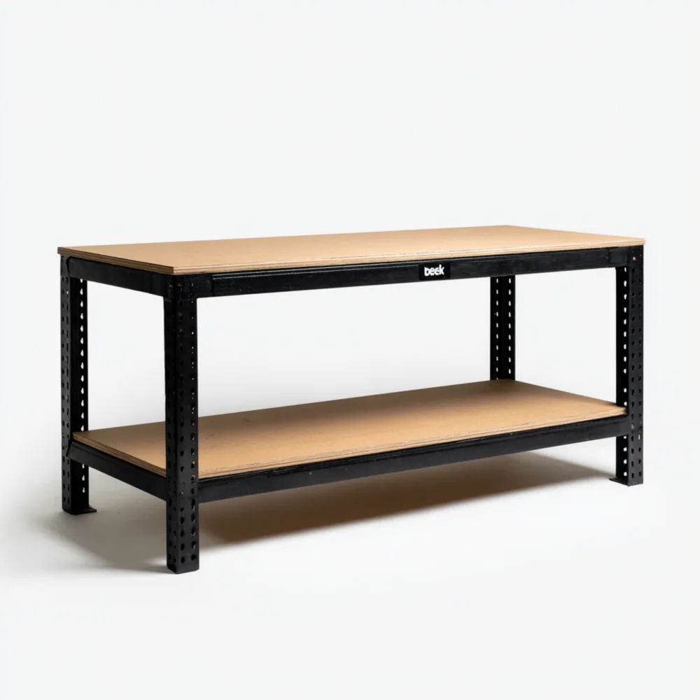 Tavolo da Lavoro in Metallo e Legno 150x60x90 cm – Nero/Naturale-vivahomia