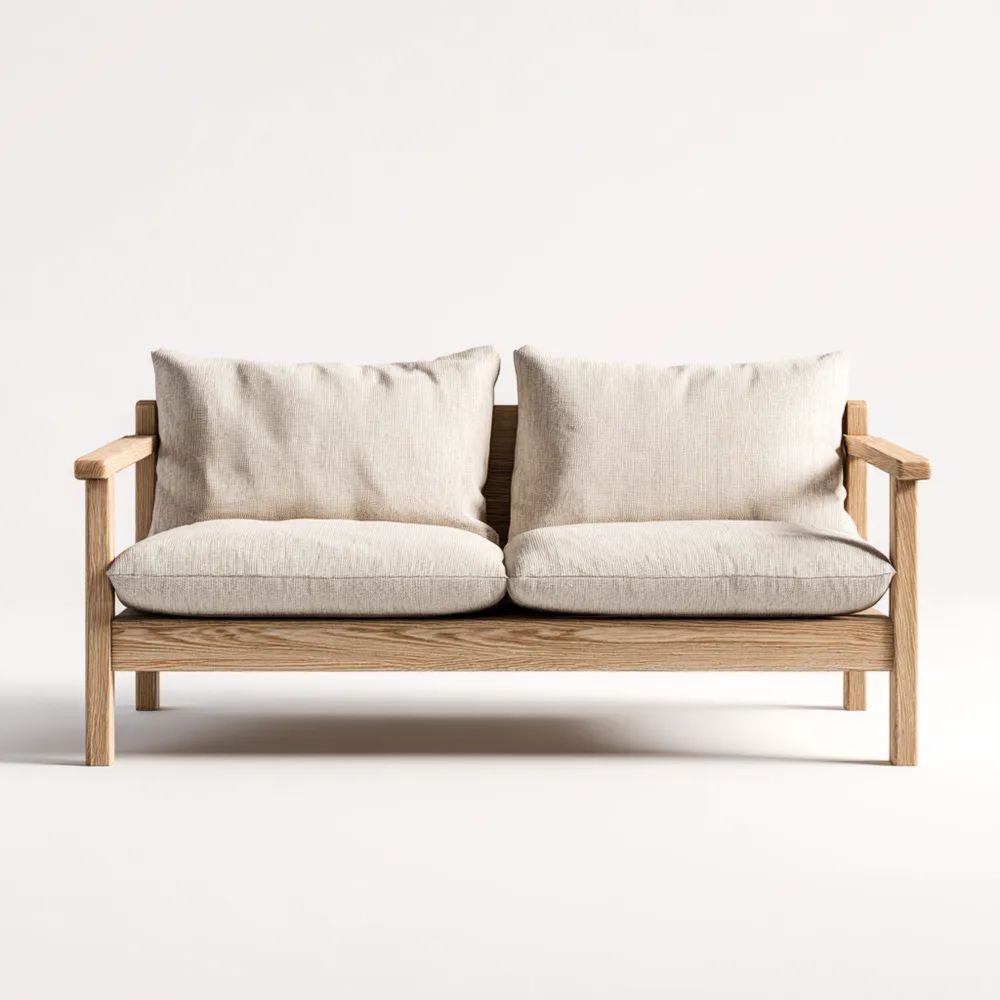 Divano a due posti in legno massello 150x85x75 cm - Beige - Design Scandinavo-vivahomia