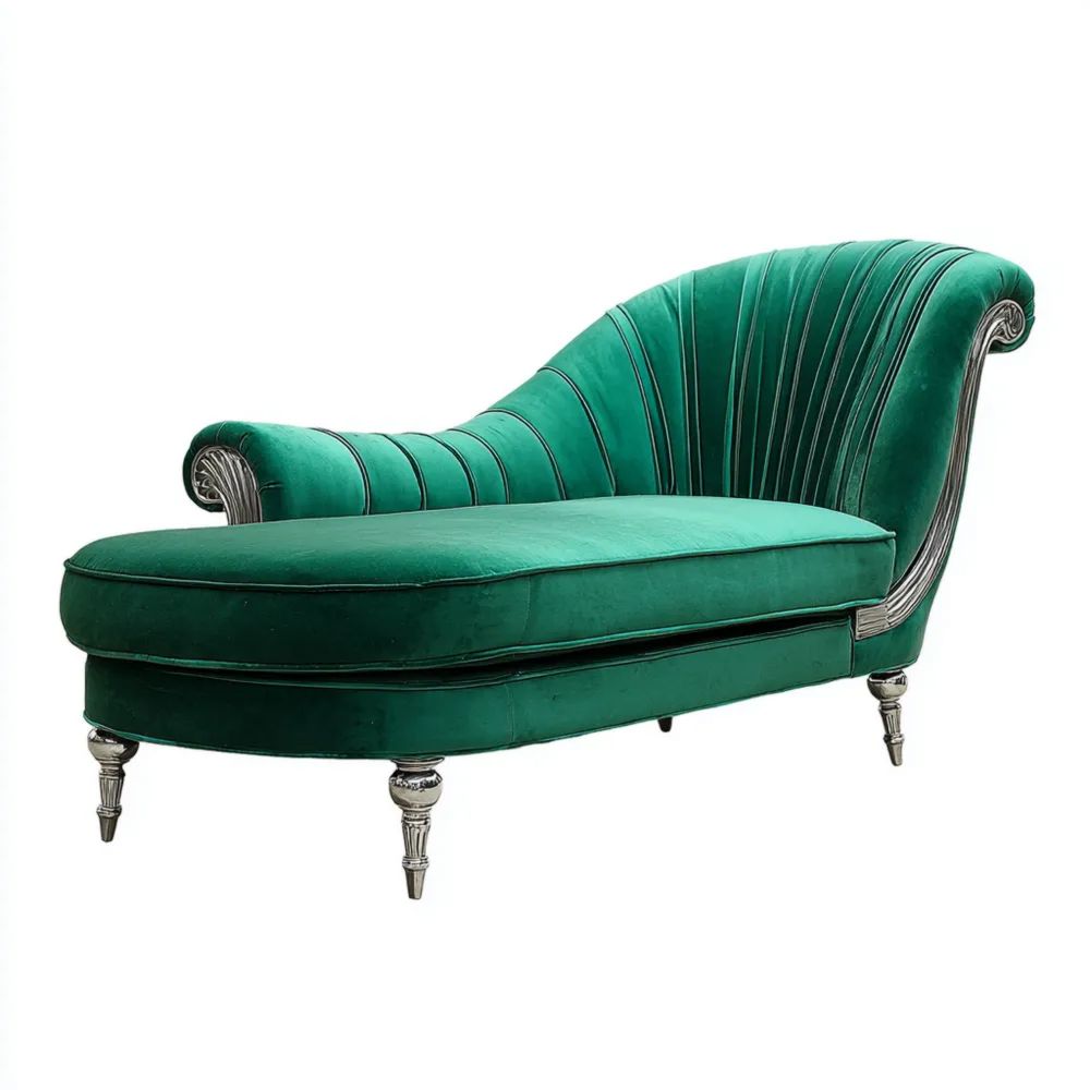 Chaise Longue in Velluto Verde 160x75x75 cm con Gambe in Metallo-vivahomia