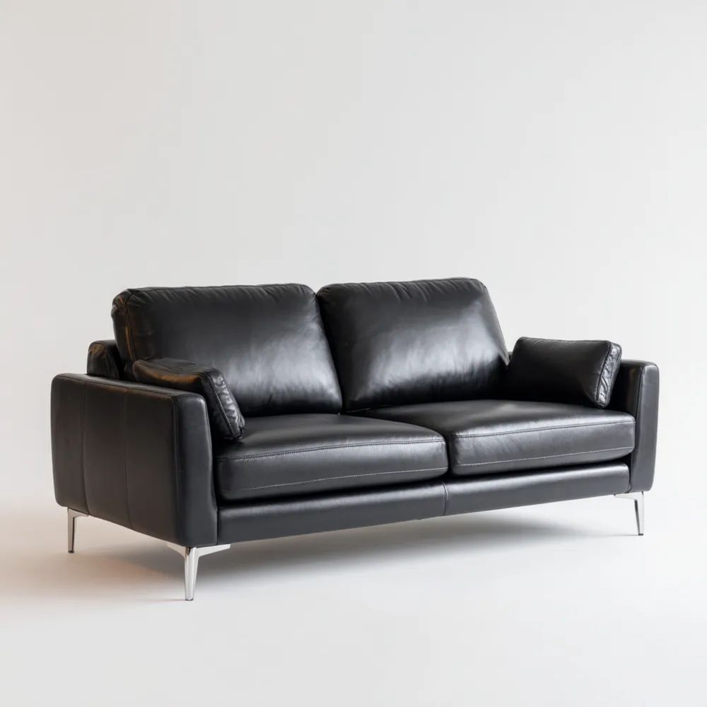 Divano a due posti in pelle 150x85x90 cm - Nero - Design moderno-vivahomia