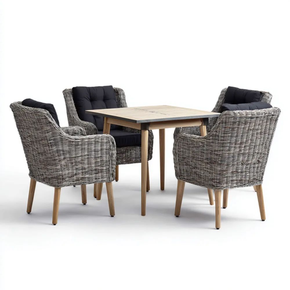 Set tavolo e sedie da esterno in rattan 90x90x75 cm - Grigio-vivahomia