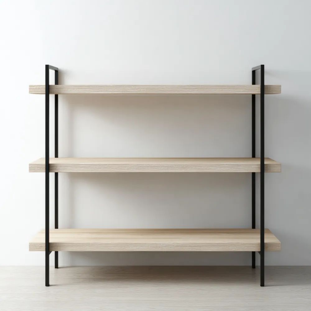 Scaffale di stoccaggio 3 ripiani 120x35x90 cm in legno chiaro e metallo nero - Design moderno-vivahomia